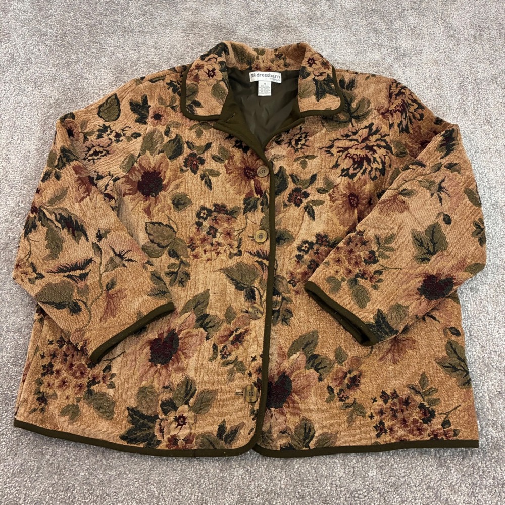 Vintage Dressbarn Tapestry Jacket Woman 18 Button Blazer Earthy Fall Cottagecore